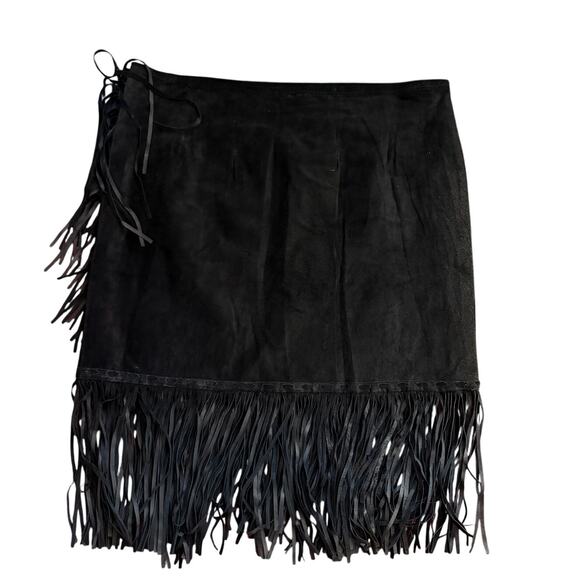 Patricia Wolf Black Fringe Suede Wrap Skirt - Size L (Pigskin) - Picture 3 of 6